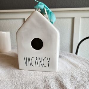 Rae Dunn White Ceramic House with Teal Ribbon